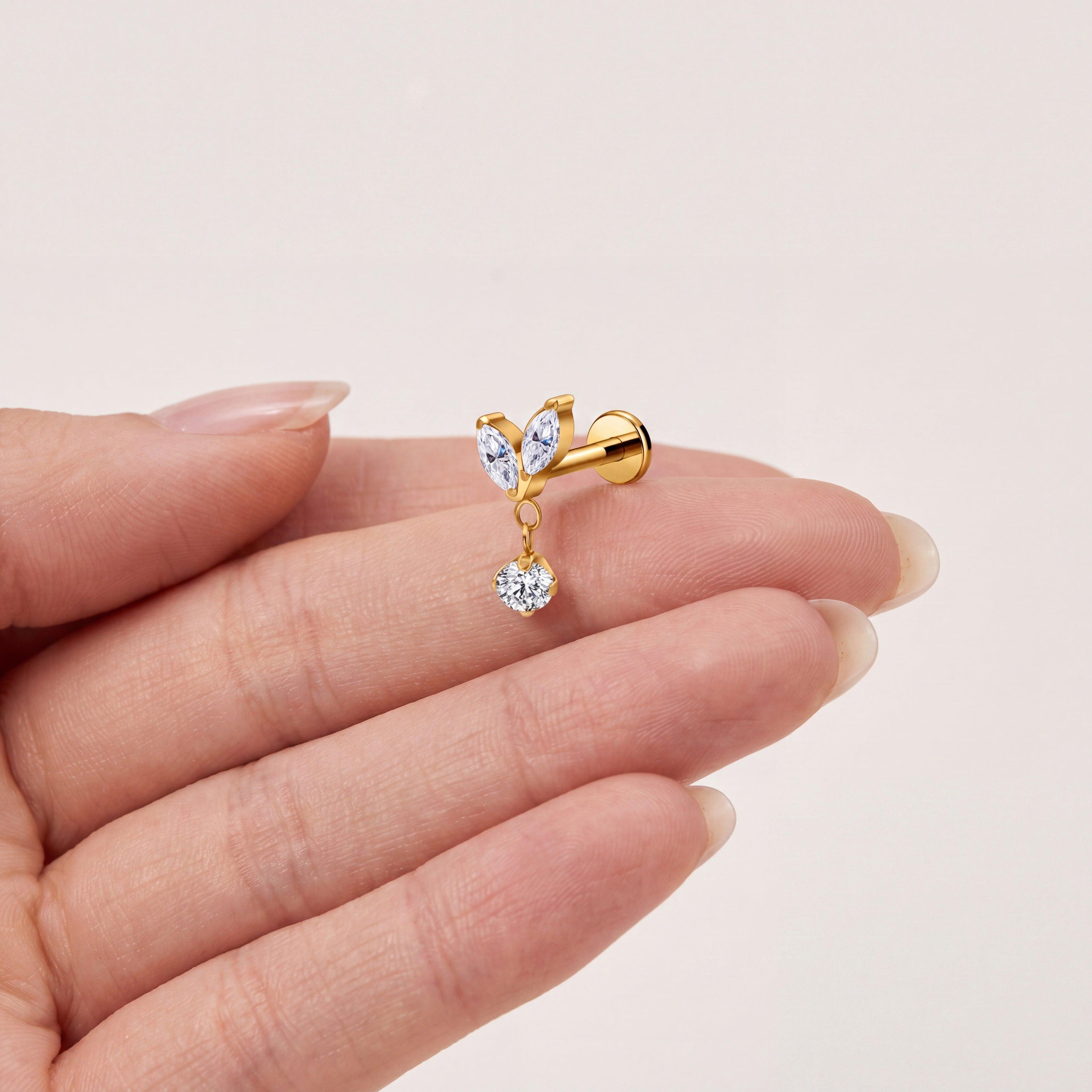 Marquise Petal Crystal Drop Titanium Flat Back Earring - image 4