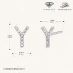 Sterling Silver Pave Initial Letter Stud Earrings - Platinum / Y