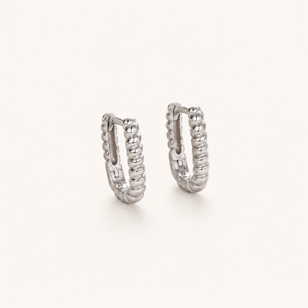 Sterling Silver Twisted Rope Rectangle Hoop Earrings detail