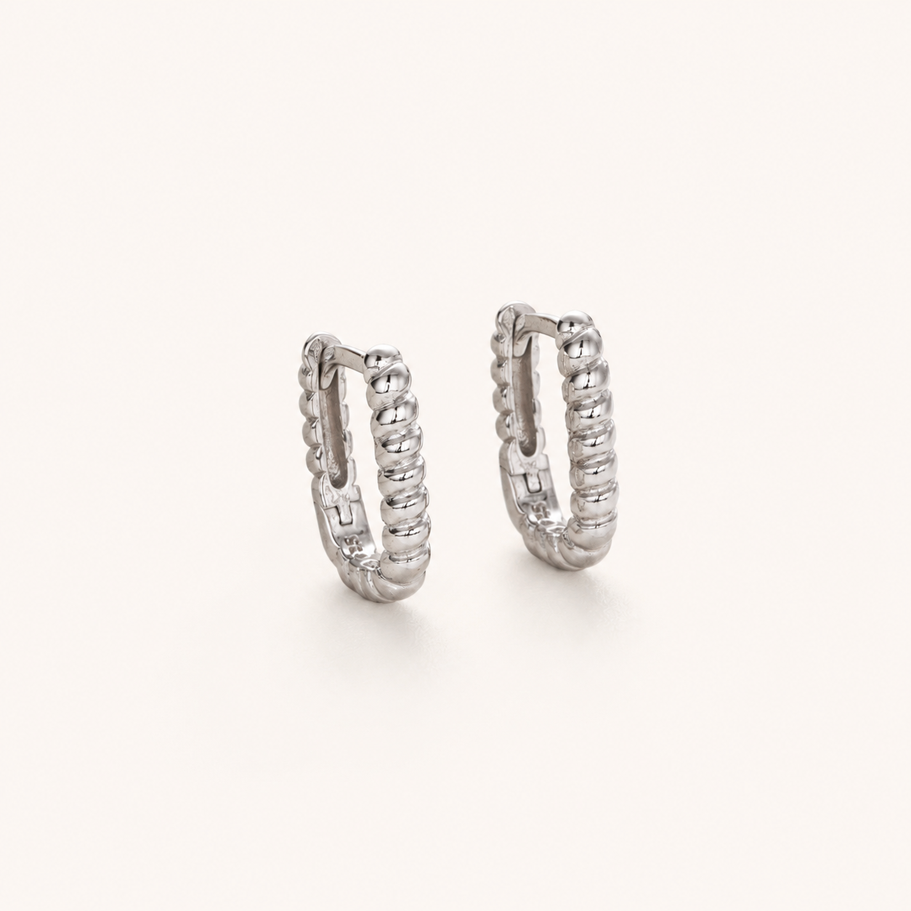 Sterling Silver Twisted Rope Rectangle Hoop Earrings detail