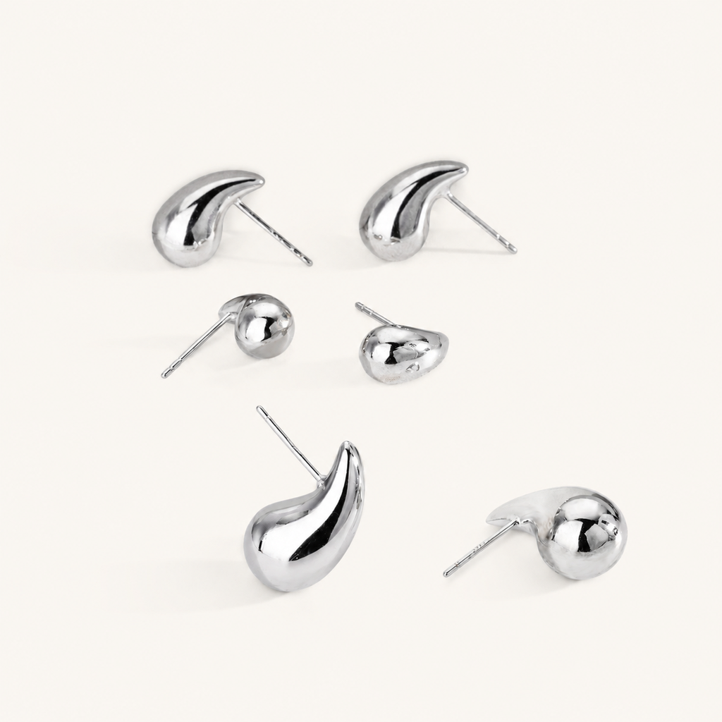 Sterling Silver Teardrop Stud Earrings detail view