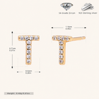 Sterling Silver Pave Initial Letter Stud Earrings - Gold / T