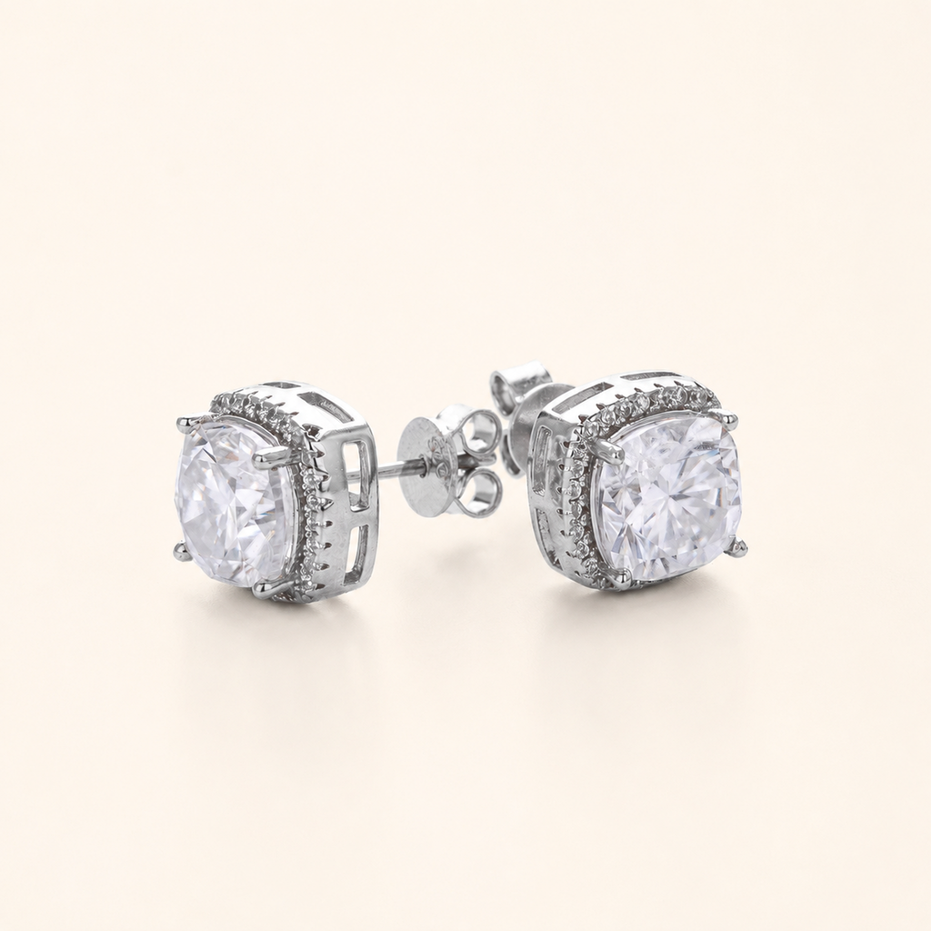 Sterling Silver Moissanite Solitaire Stud Earrings detail view