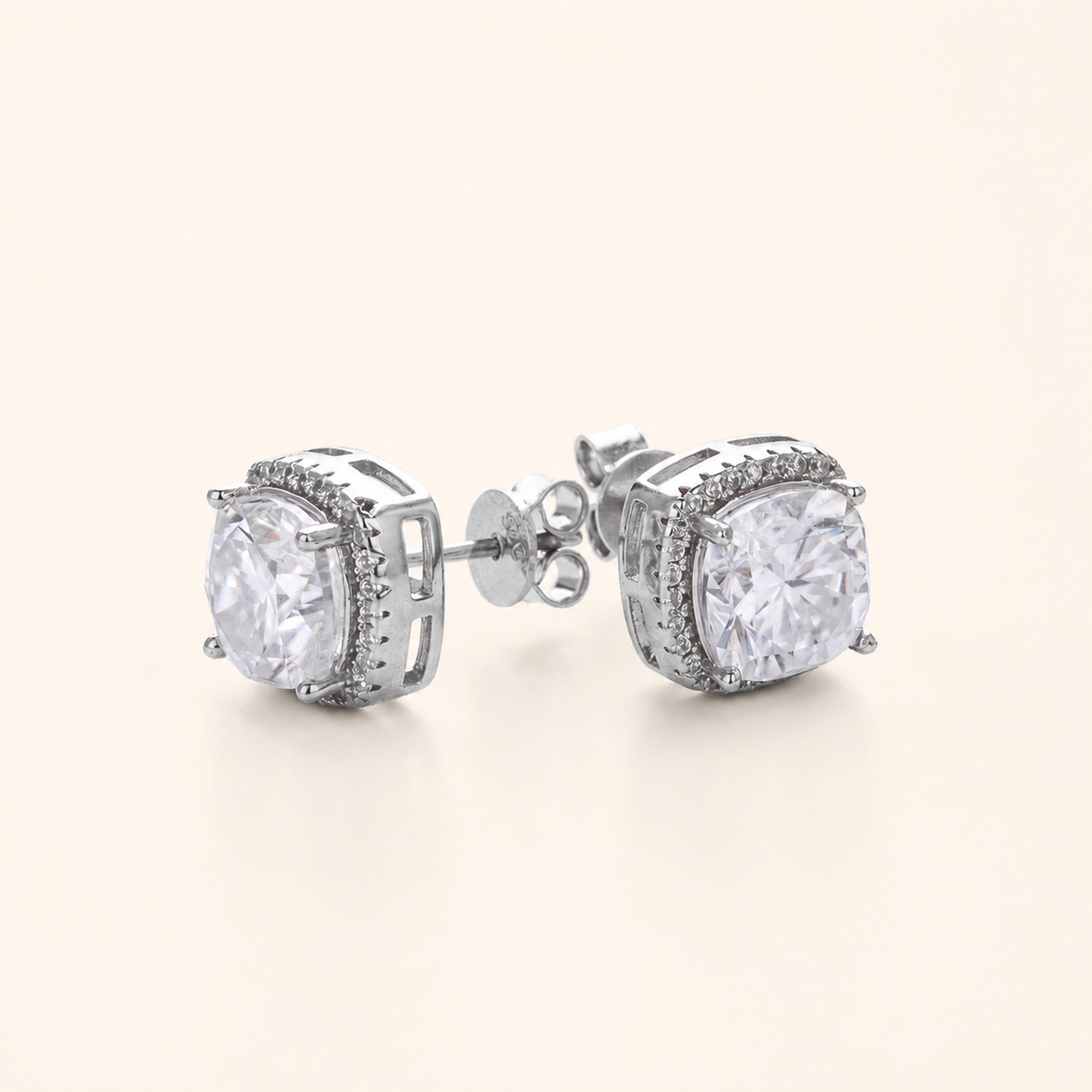 Sterling Silver Moissanite Solitaire Stud Earrings detail view