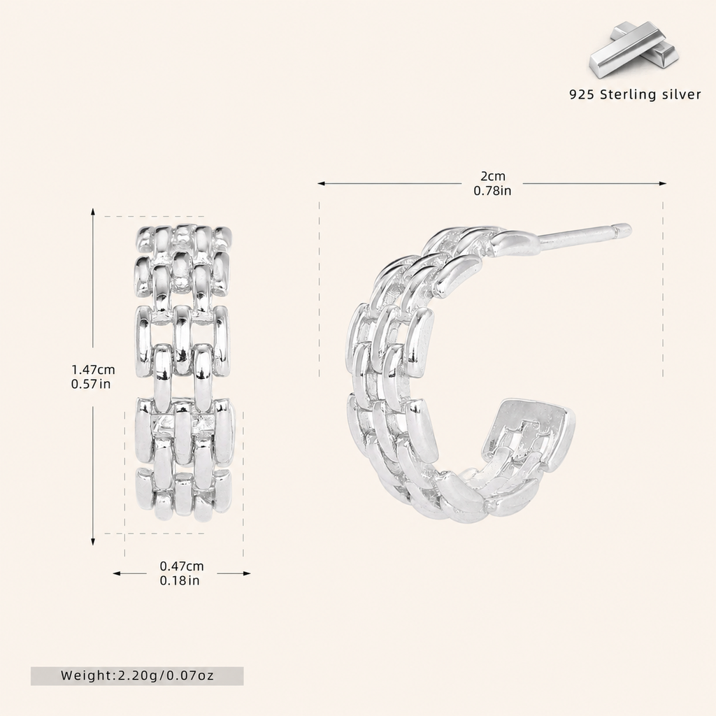 Sterling Silver Braided Twist Circle Stud Earrings - Platinum