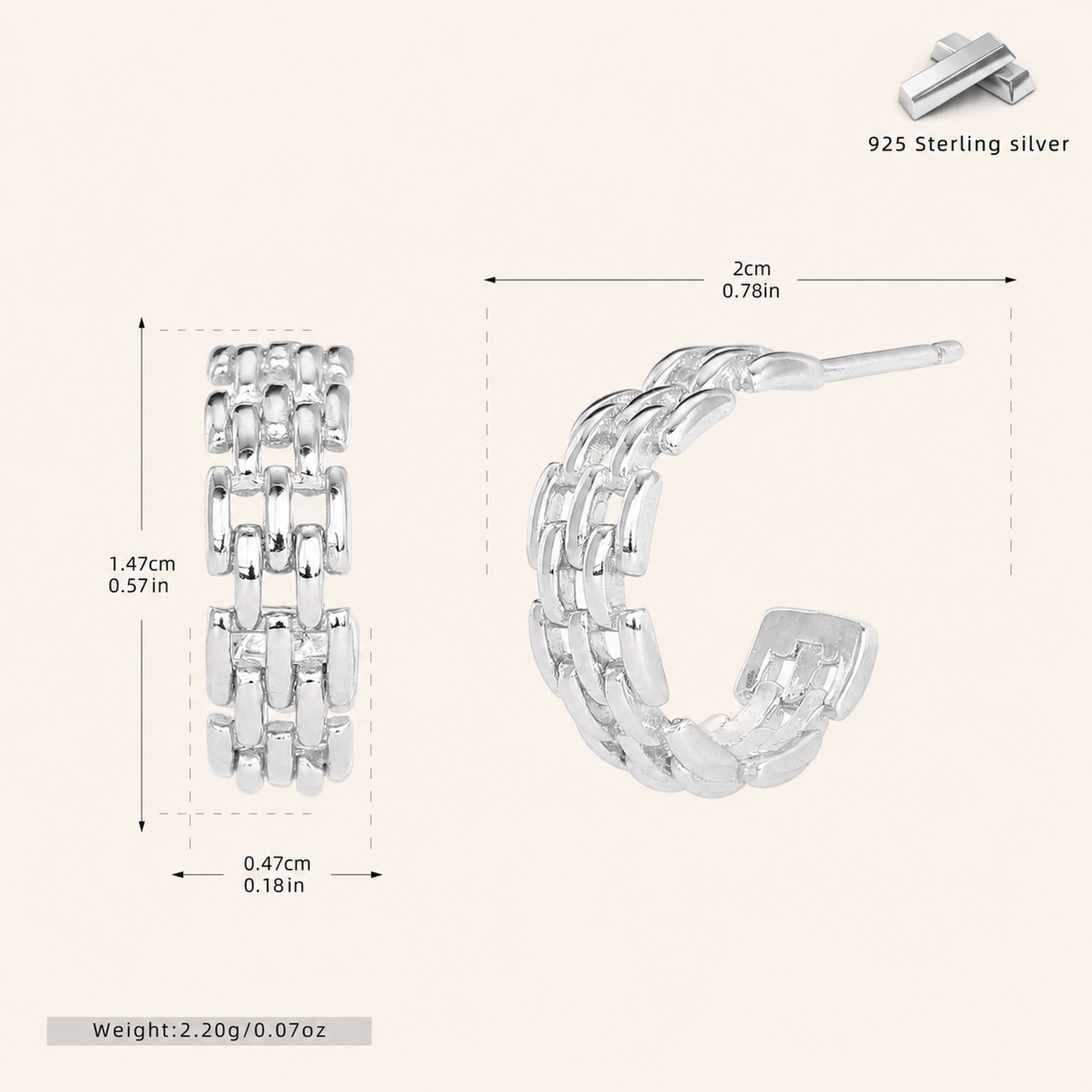 Sterling Silver Braided Twist Circle Stud Earrings - Platinum