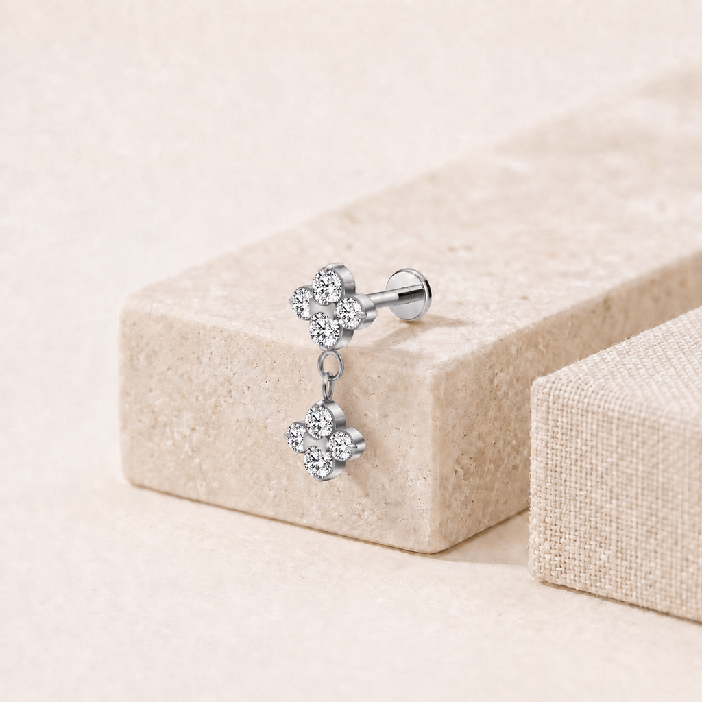 Flower Crystal Drop Titanium Flat Back Earring - image 5