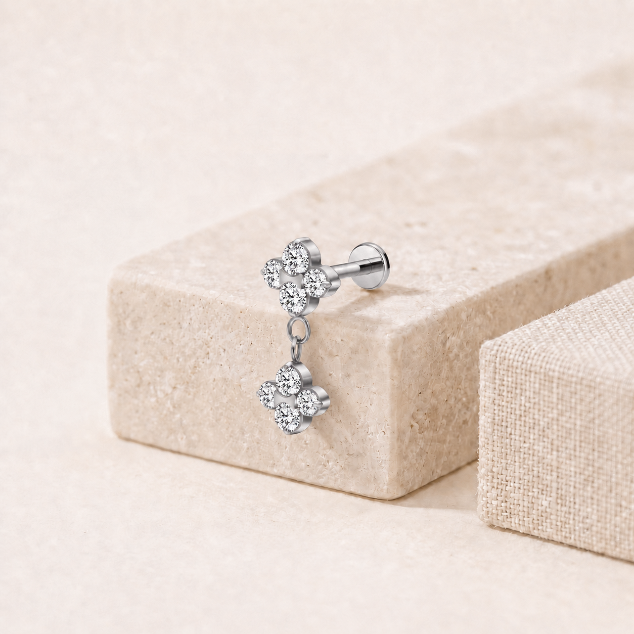Flower Crystal Drop Titanium Flat Back Earring - image 5