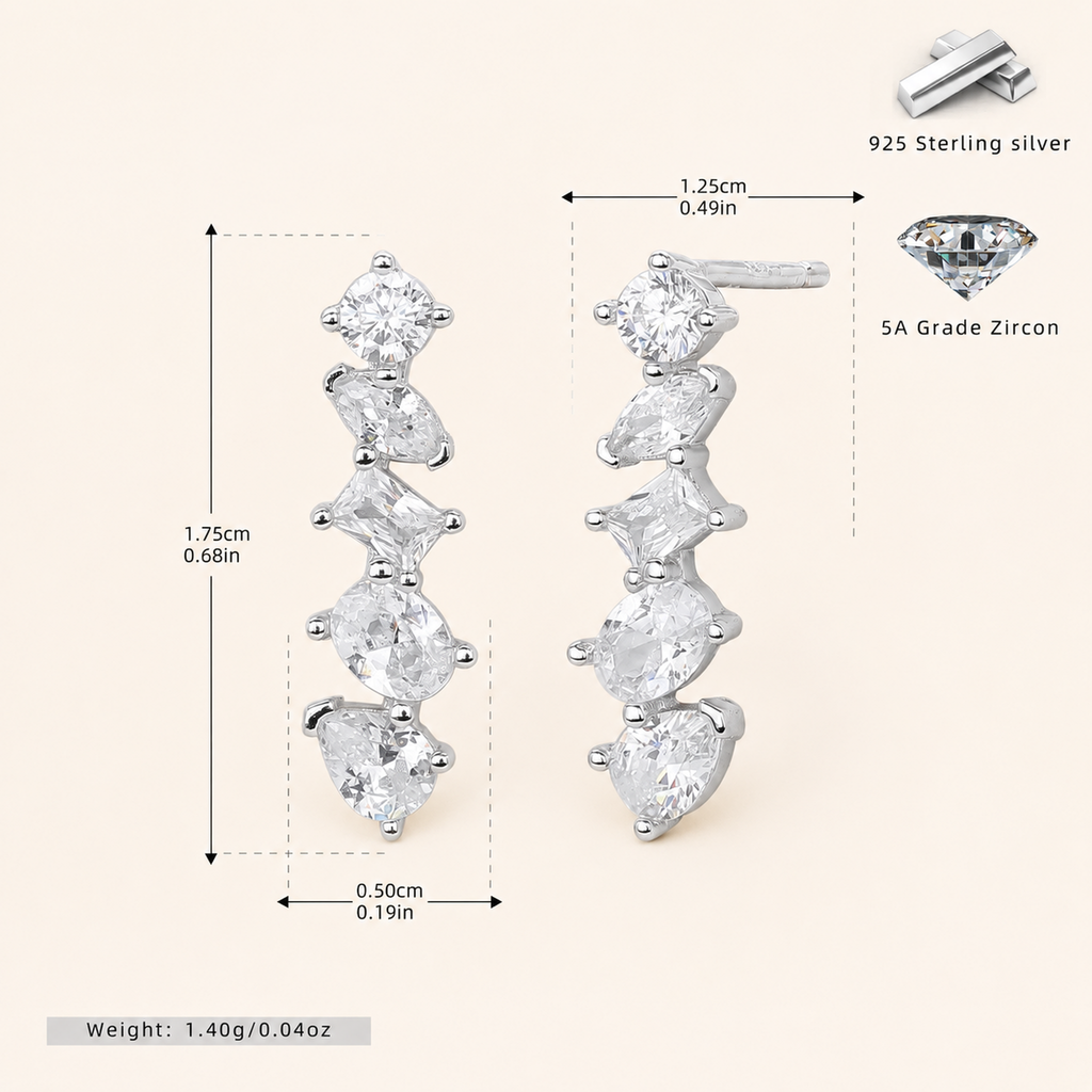 Sterling Silver Zirconia Chain Drop Stud Earrings - Platinum