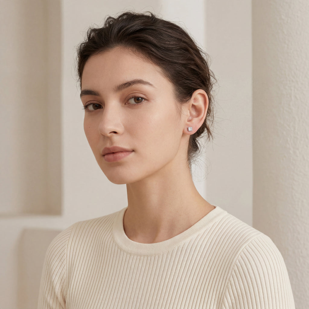 Geometric Square Titanium Stud Earrings - image 3