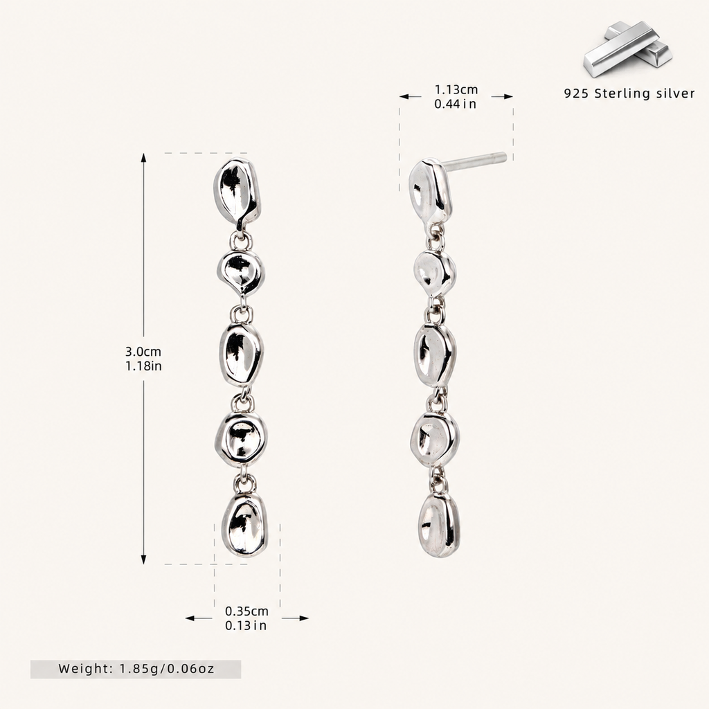 Sterling Silver Hammered Bead Drop Stud Earrings - Platinum