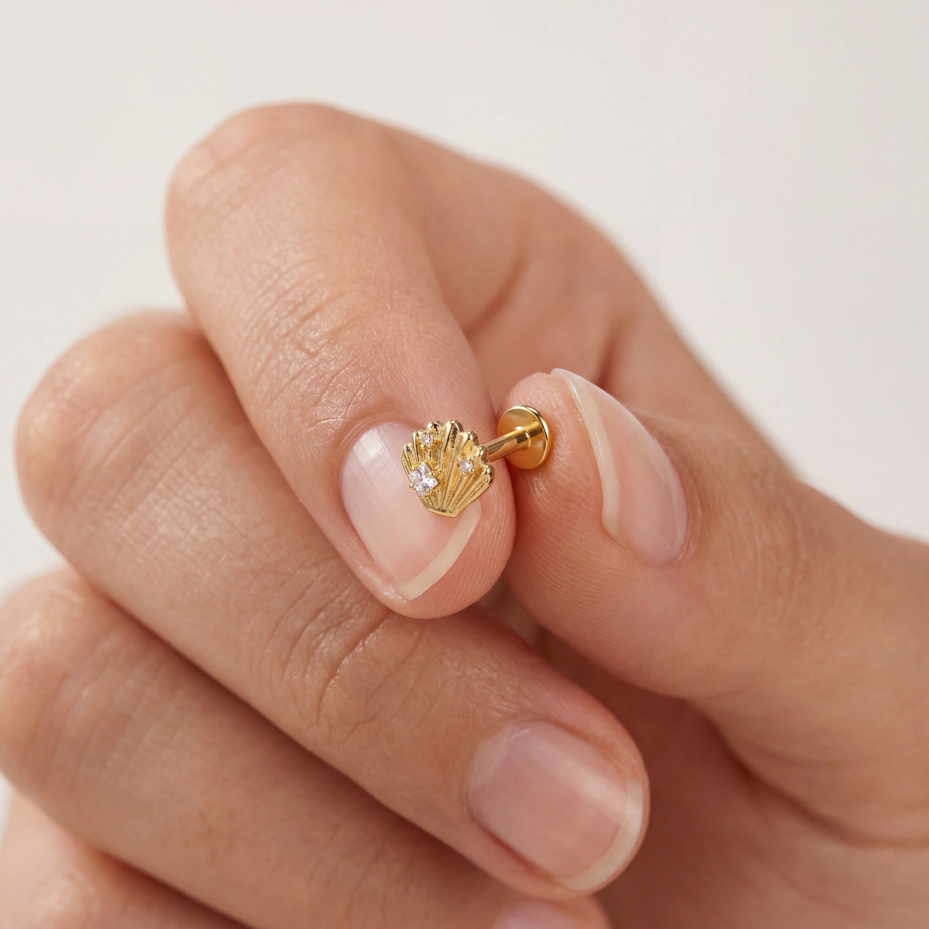 Shell Crystal Titanium Stud Earrings - image 4