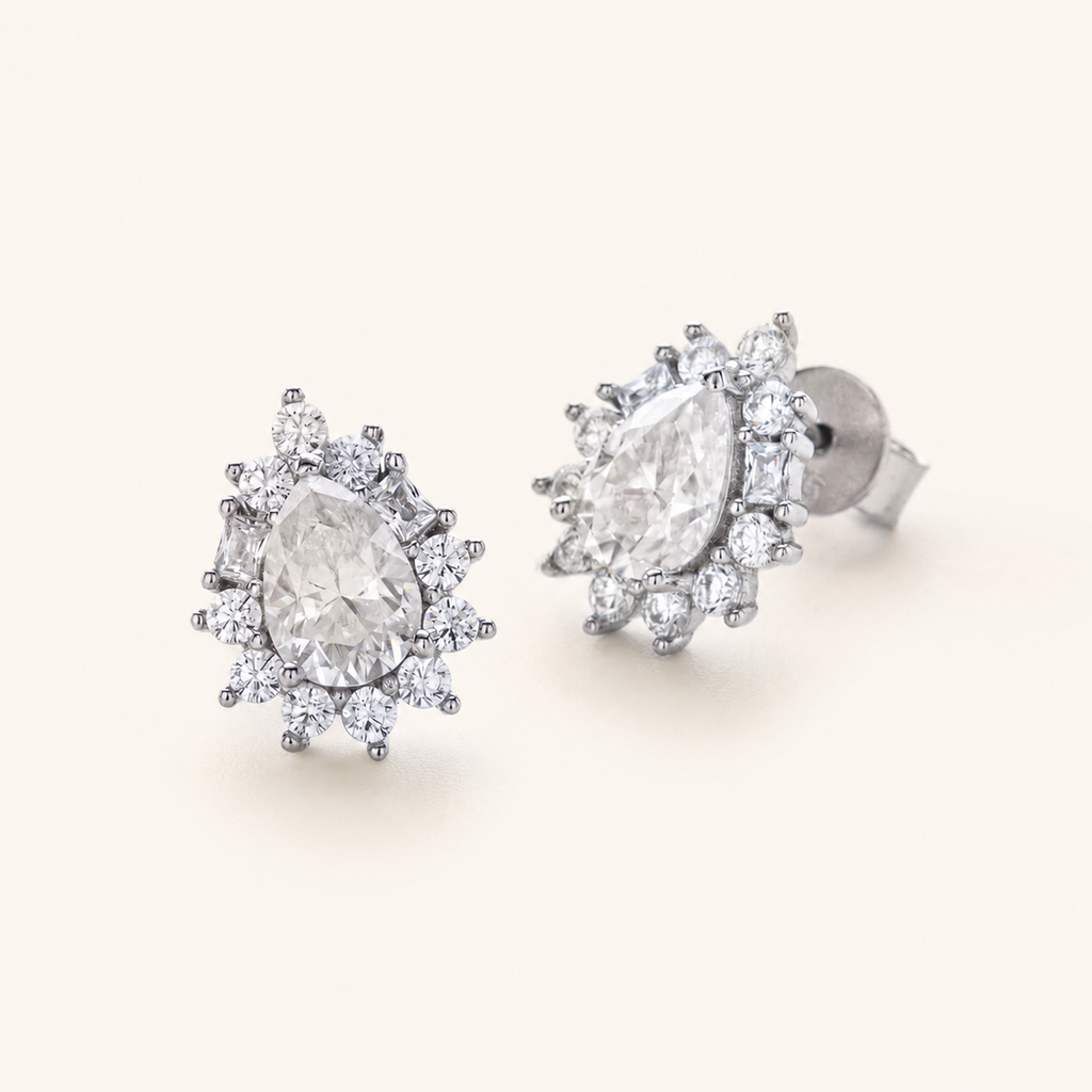 Sterling Silver Brilliant Moissanite Stud Earrings detail view