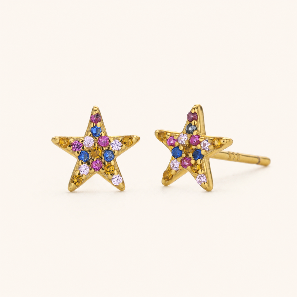 Sterling Silver Colorful Zirconia Stud Earrings detail view