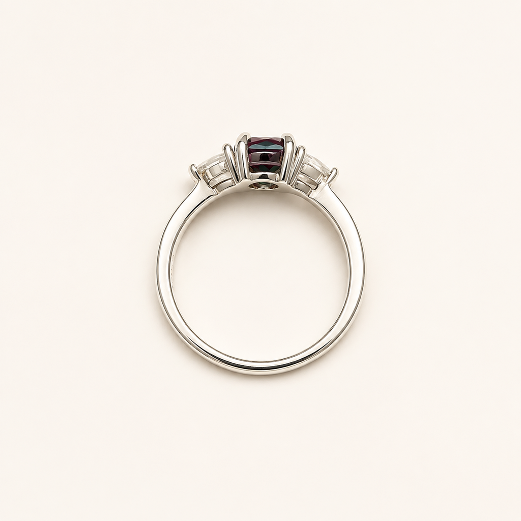 Triune Lab-Grown Alexandrite Ring upright view