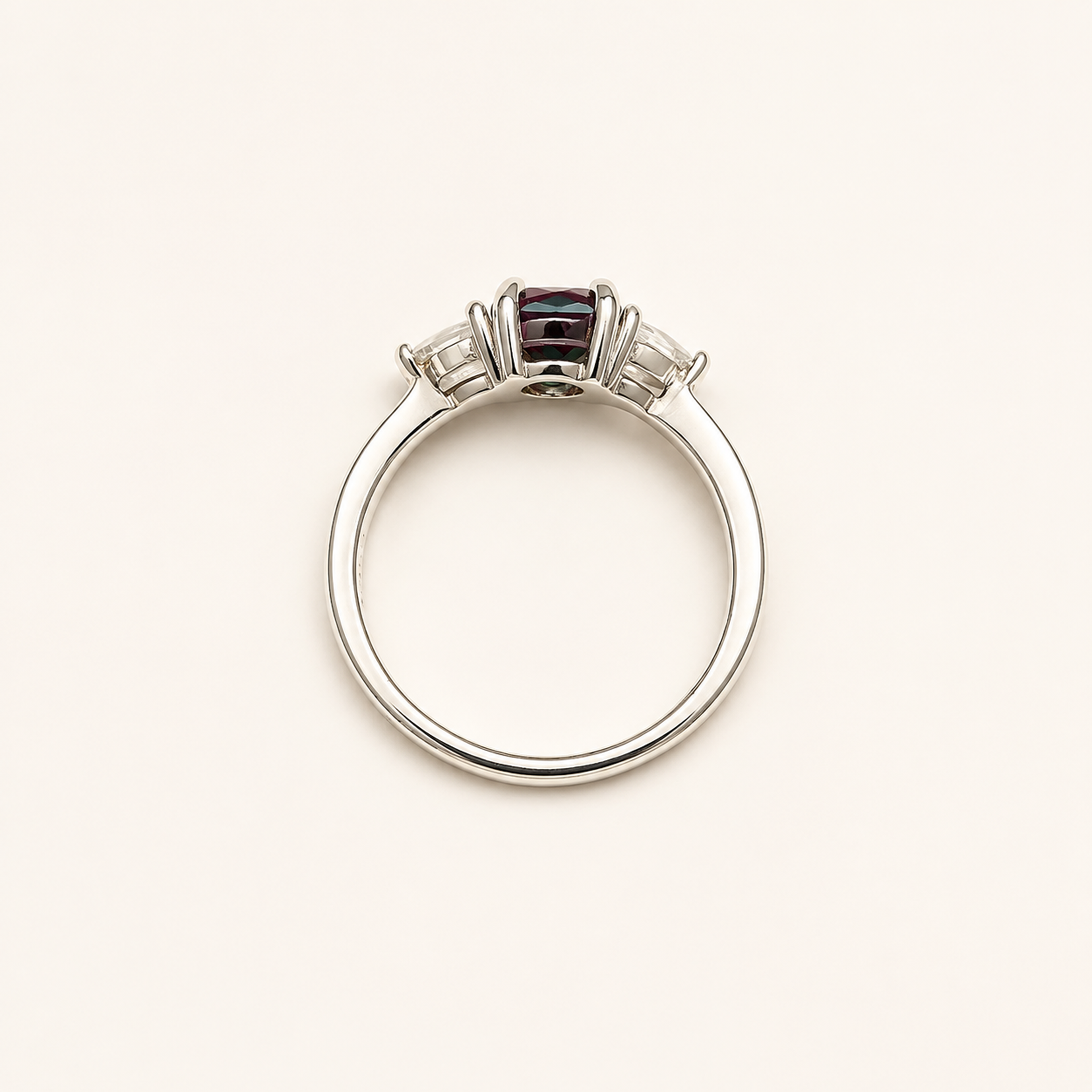 Triune Lab-Grown Alexandrite Ring upright view