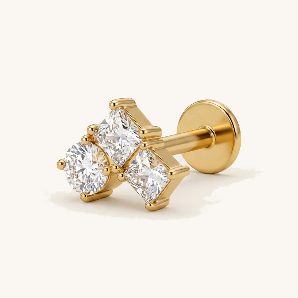 Crystal Heart Titanium Stud Earrings - Gold