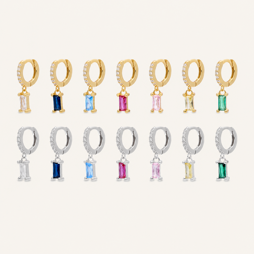 Sterling Silver Geometric Zirconia Hoop Earrings