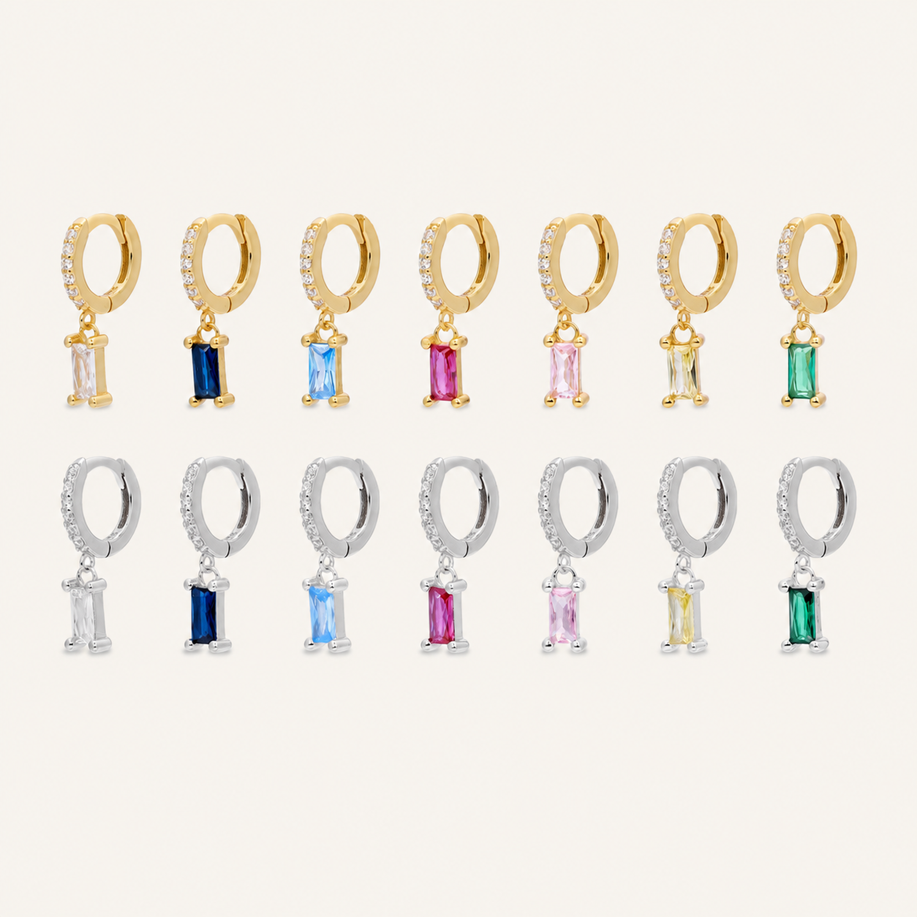 Sterling Silver Geometric Zirconia Hoop Earrings