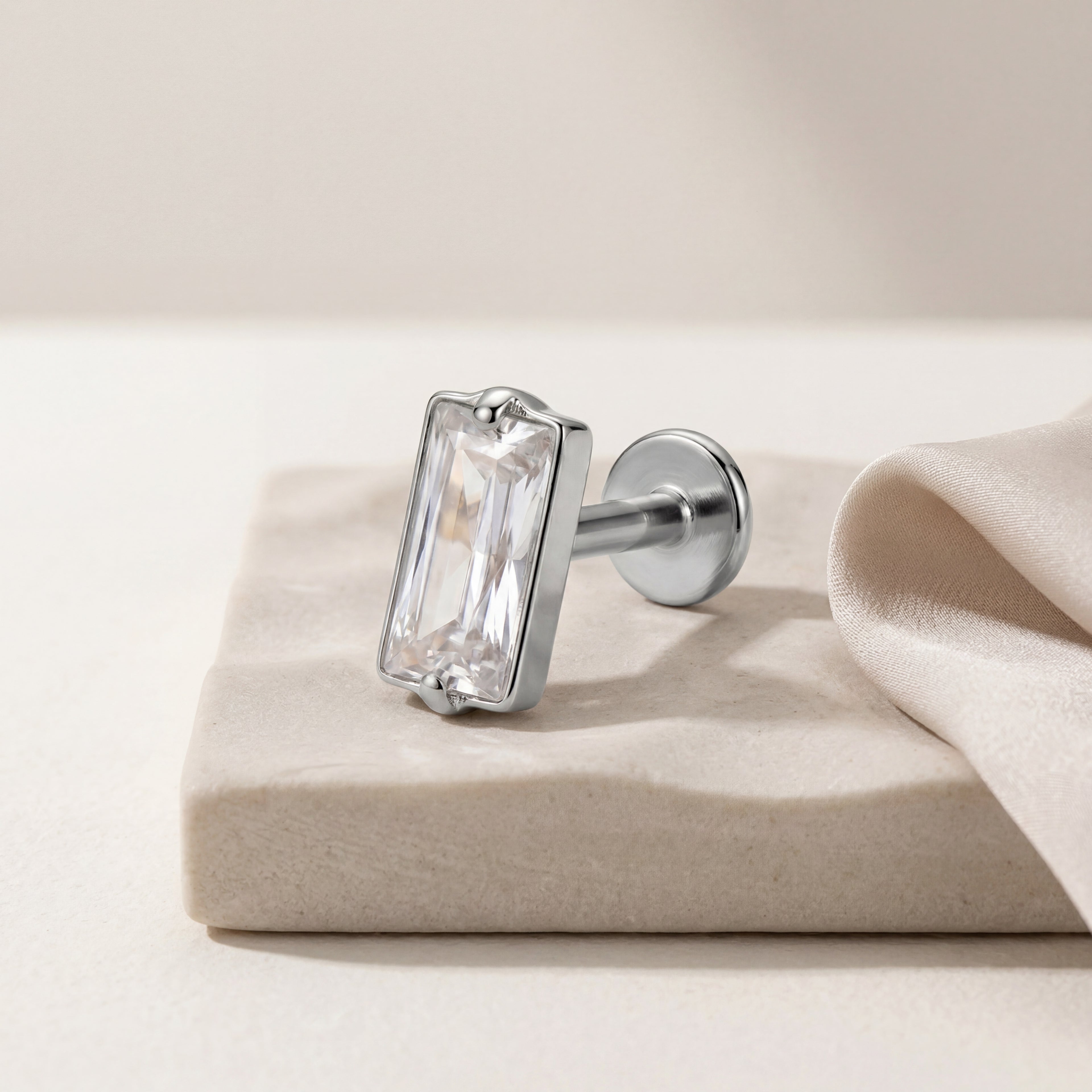 Rectangle Crystal Titanium Stud Earrings - image 5