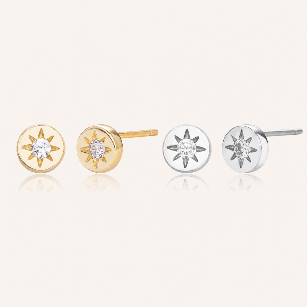 Sterling Silver Eight-Point Star Solitaire Stud Earrings