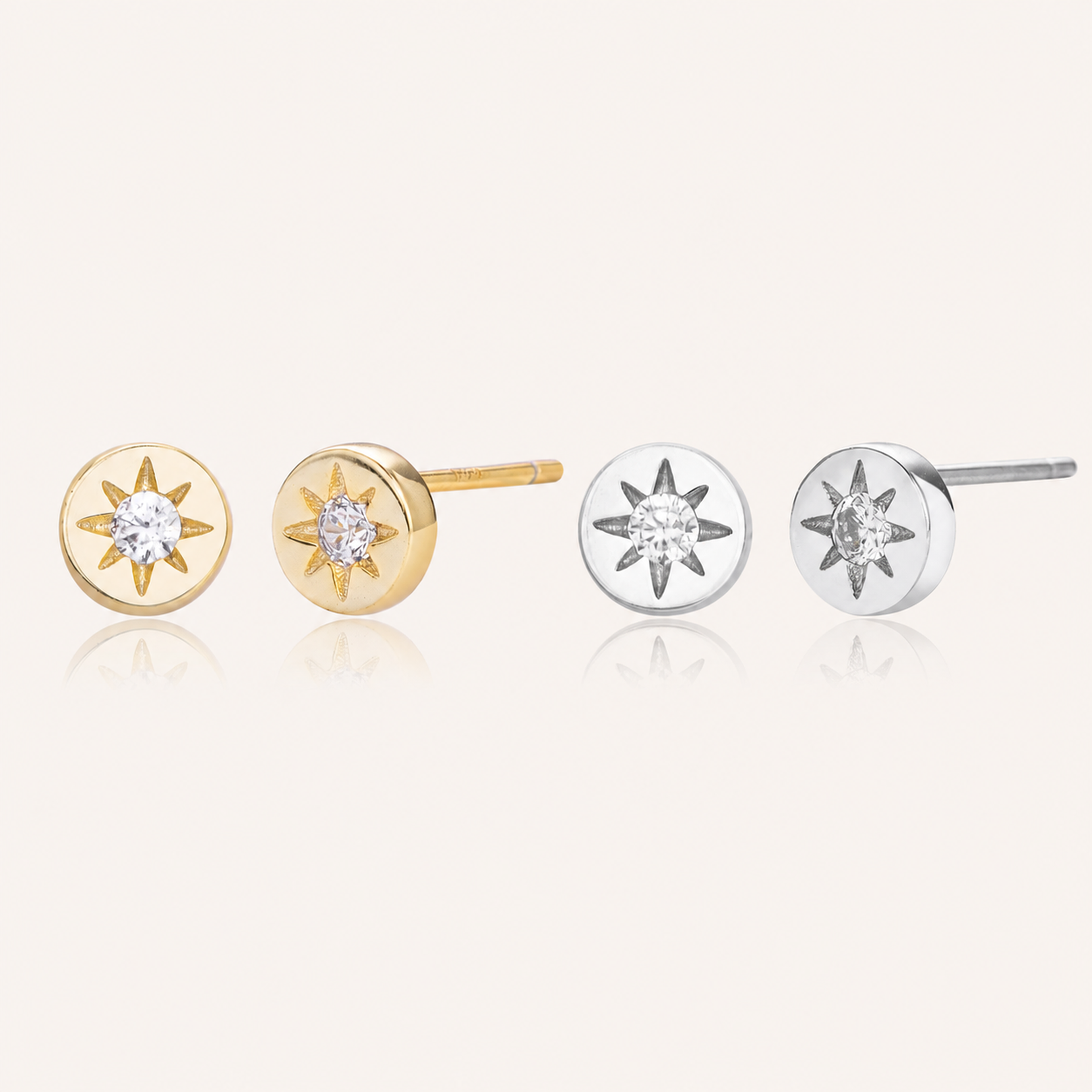 Sterling Silver Eight-Point Star Solitaire Stud Earrings