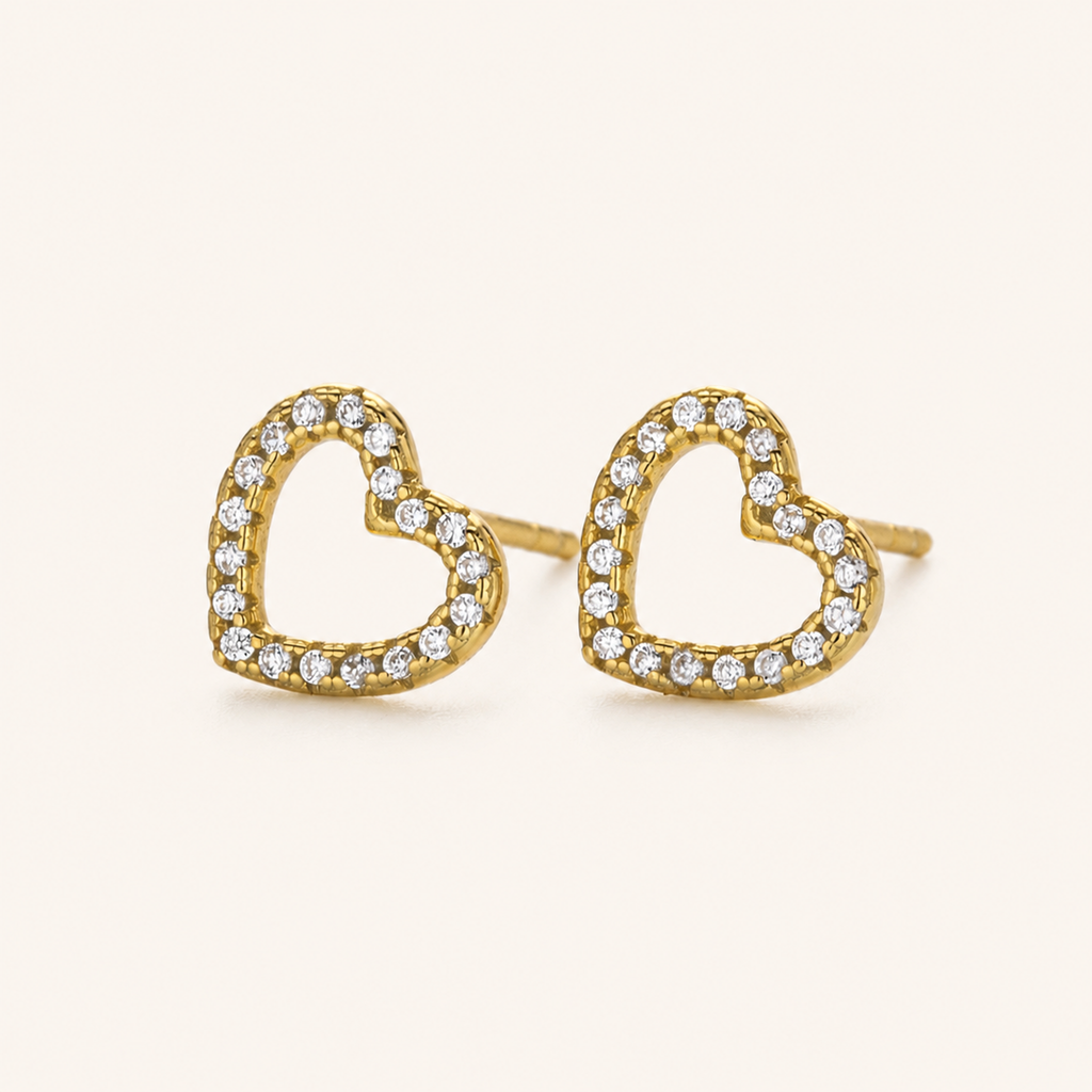 Sterling Silver Zirconia Heart Stud Earrings detail view