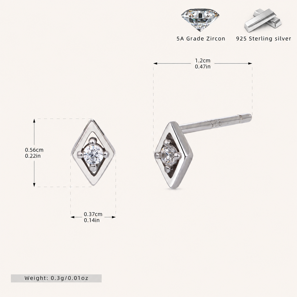 Sterling Silver Rhombus Zirconia Tassel Stud Earrings - Platinum