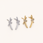 Sterling Silver Pave Zirconia Knot Stud Earrings detail view