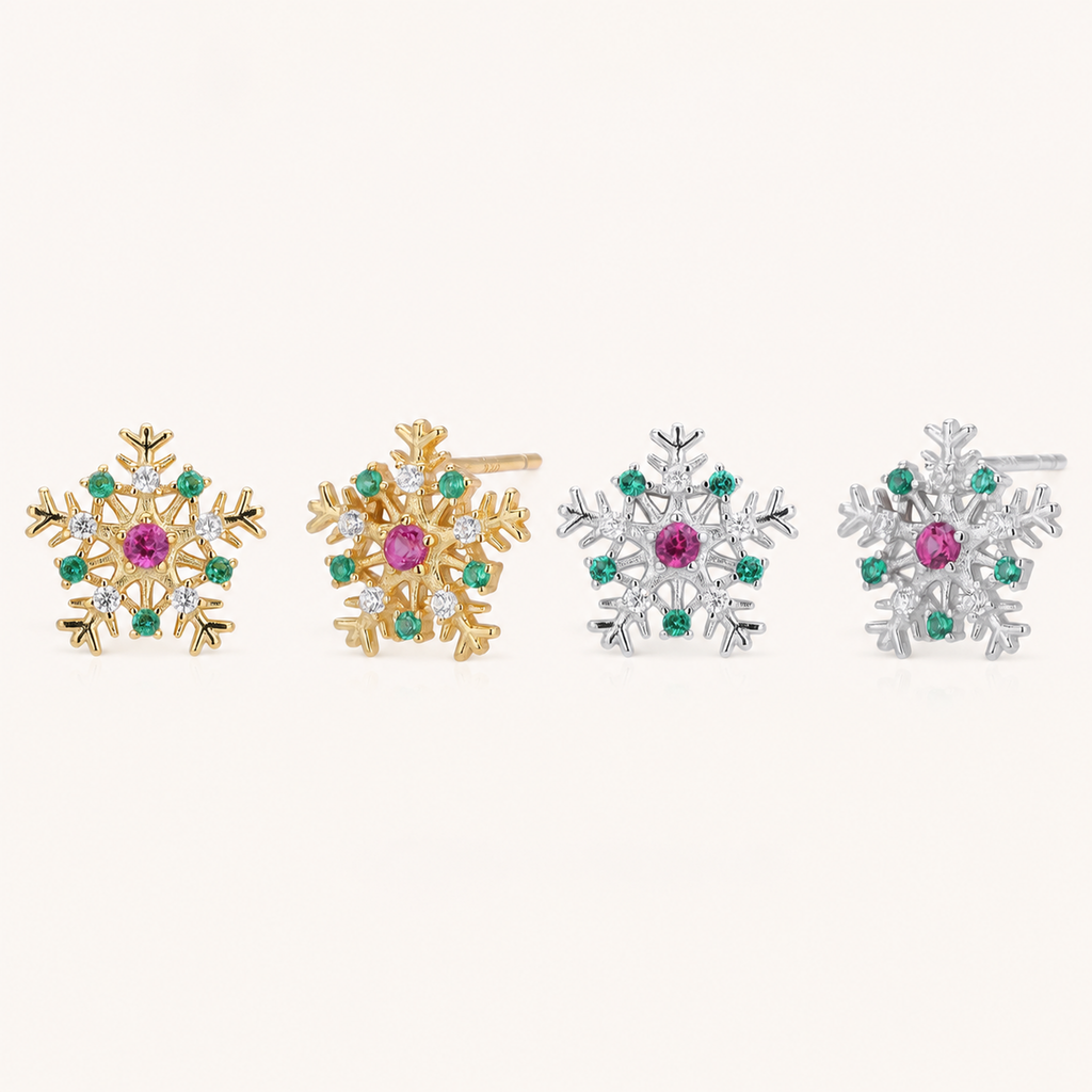 Sterling Silver Christmas Snowflake Stud Earrings