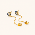 Sterling Silver Evil Eye Zirconia Chain Drop Stud Earrings detail view
