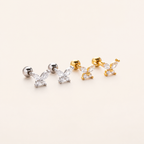 Sterling Silver Butterfly Zirconia Flat Back Earrings detail view