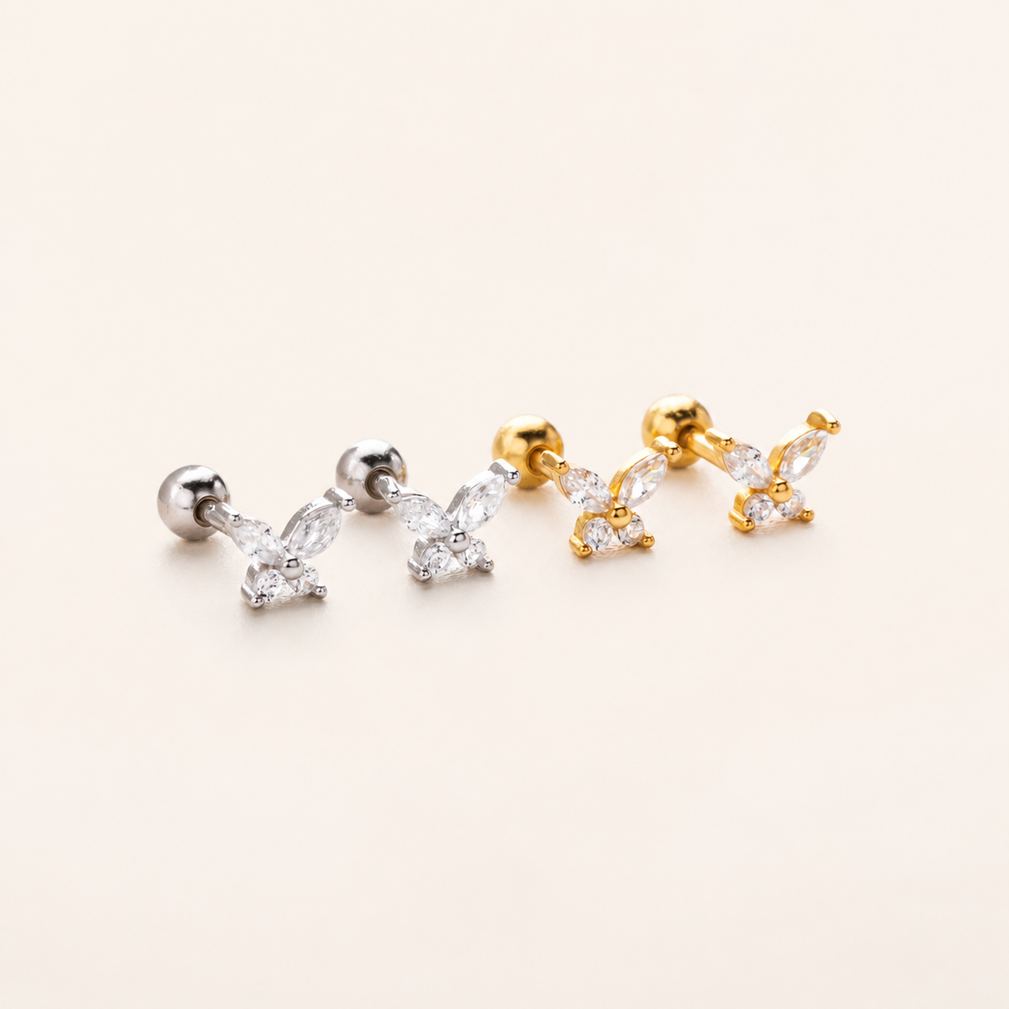 Sterling Silver Butterfly Zirconia Flat Back Earrings detail view