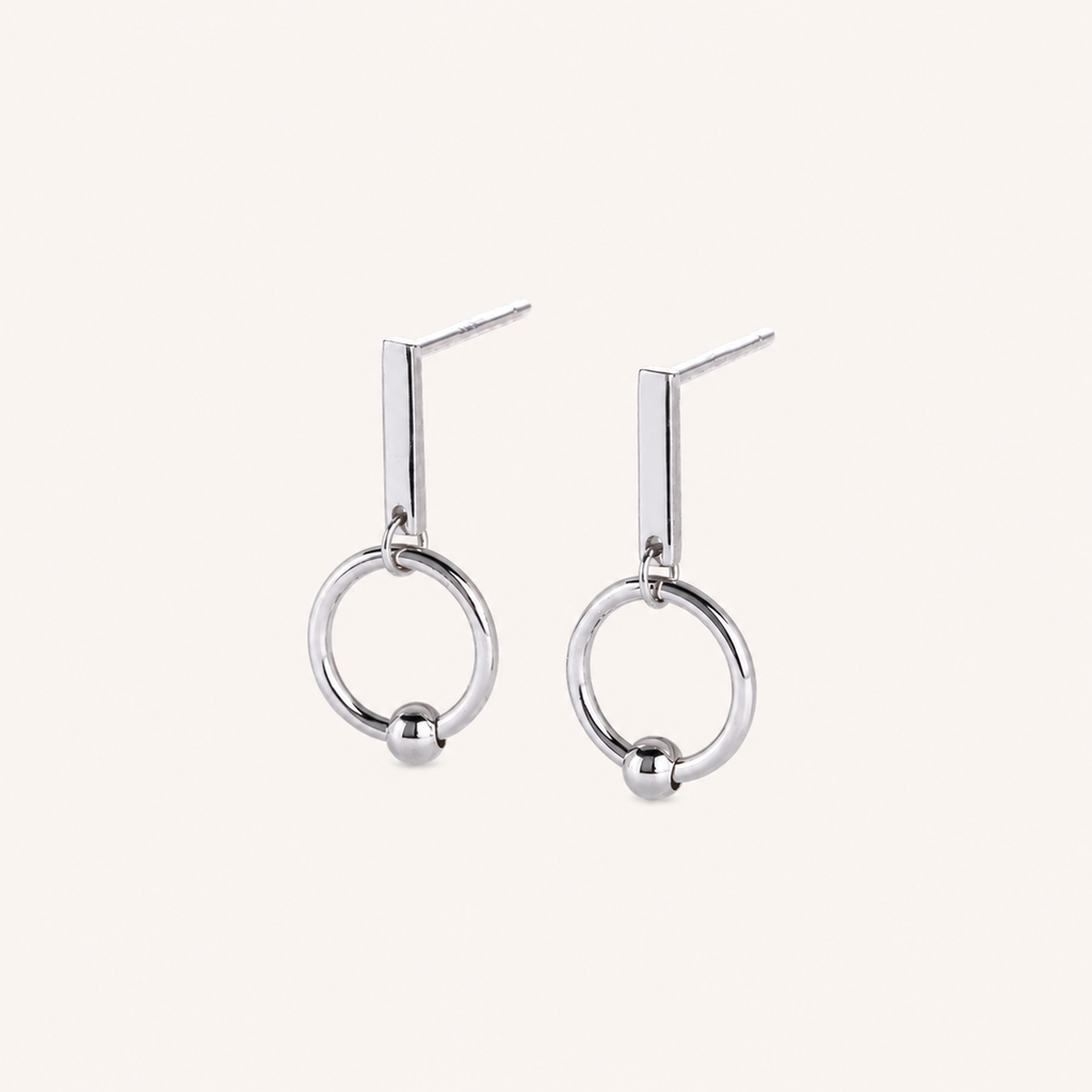 Sterling Silver Crossed Double Ring Stud Earrings detail view