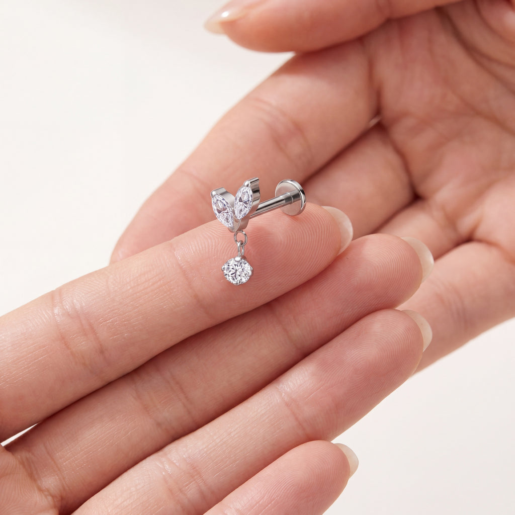 Marquise Petal Crystal Drop Titanium Flat Back Earring - image 4