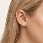 Sterling Silver Screw-Back Zirconia Stud Earrings worn on the ear