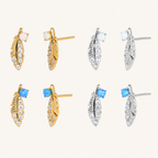 Sterling Silver Opal Feather Stud Earrings