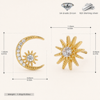 Sterling Silver Zirconia Star and Moon Stud Earrings - Gold