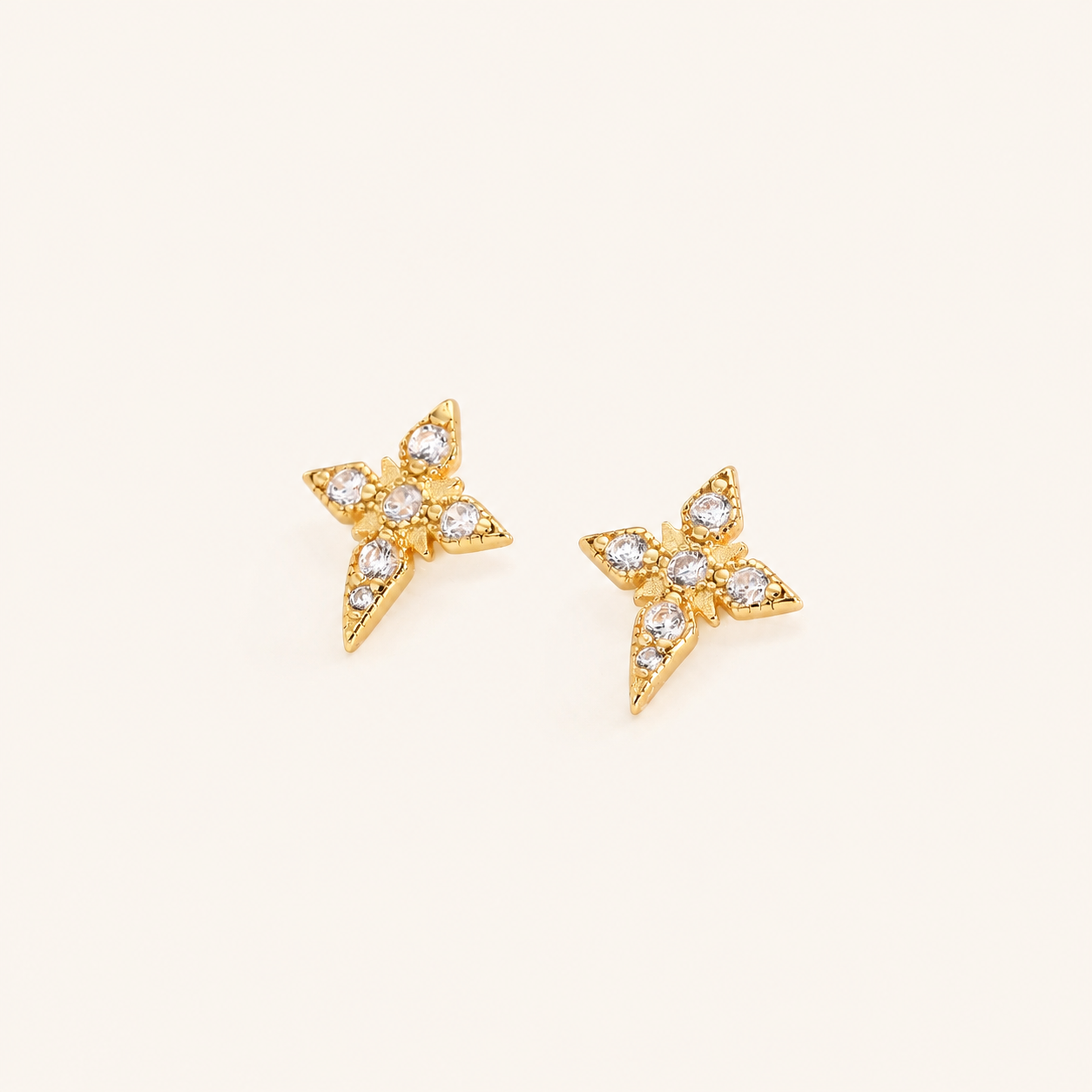 Sterling Silver Four-Point Star Zirconia Stud Earrings detail
