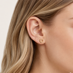 Sterling Silver Zirconia Heart Stud Earrings worn on the ear