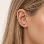 Sterling Silver Classic Zirconia Solitaire Stud Earrings worn on the ear