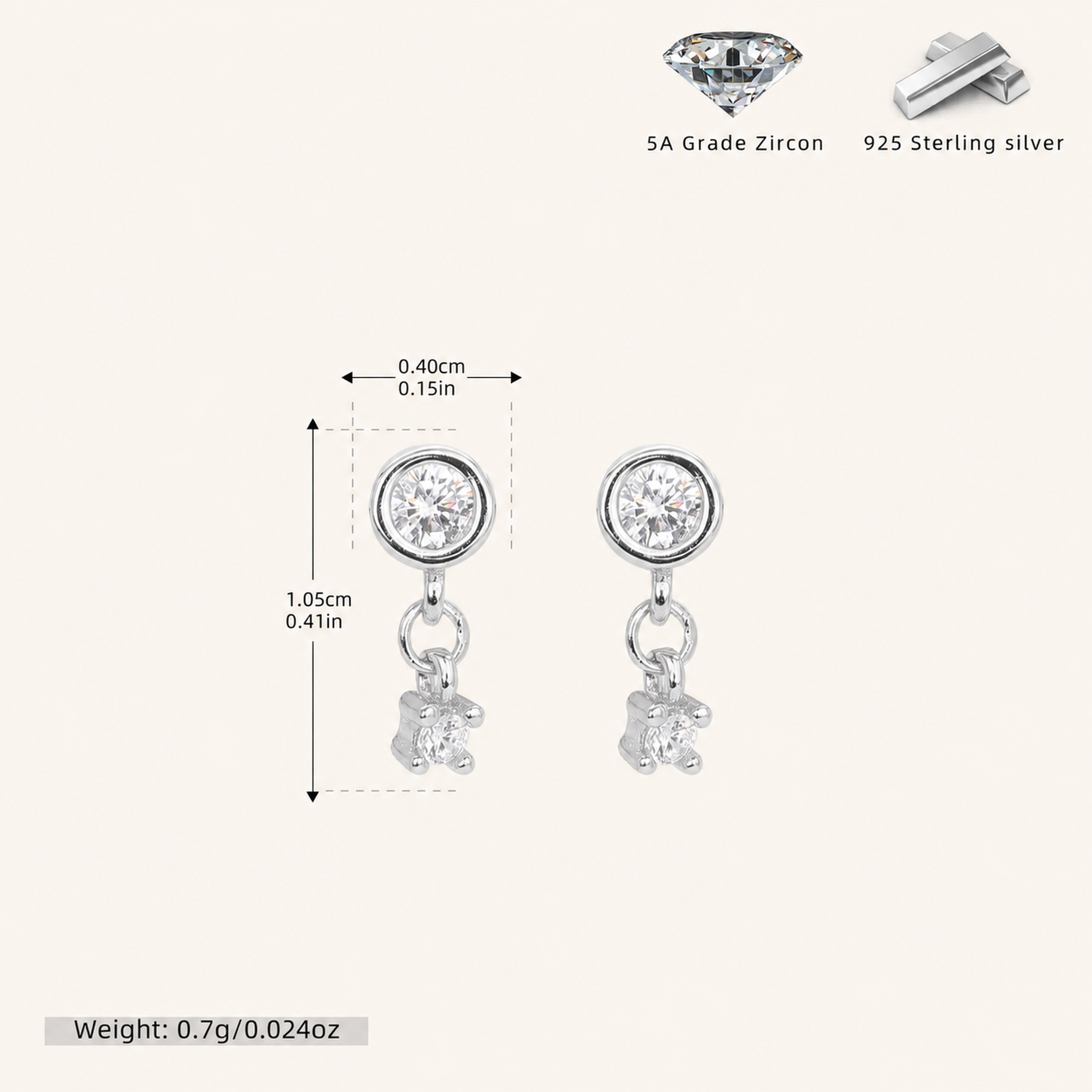 Sterling Silver Pearl & Zirconia Chain Drop Stud Earrings - Platinum / 3
