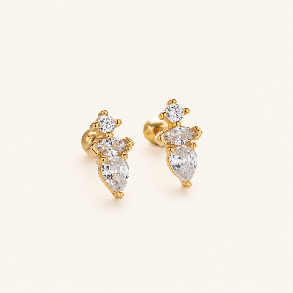 Sterling Silver Teardrop Zirconia Flat Back Earrings detail