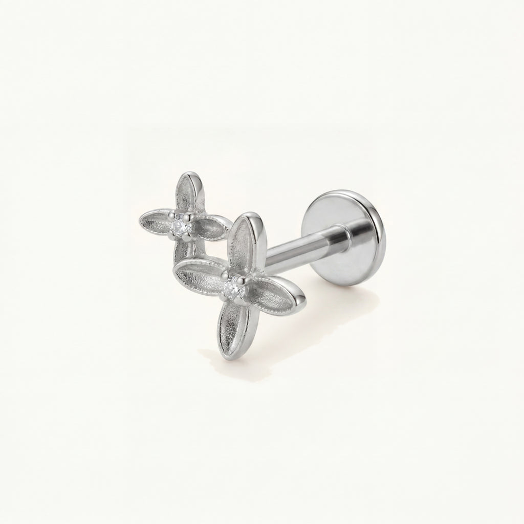 Osmanthus Crystal Titanium Stud Earrings - Silver