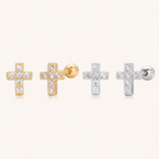 Sterling Silver Cross Zirconia Flat Back Earrings