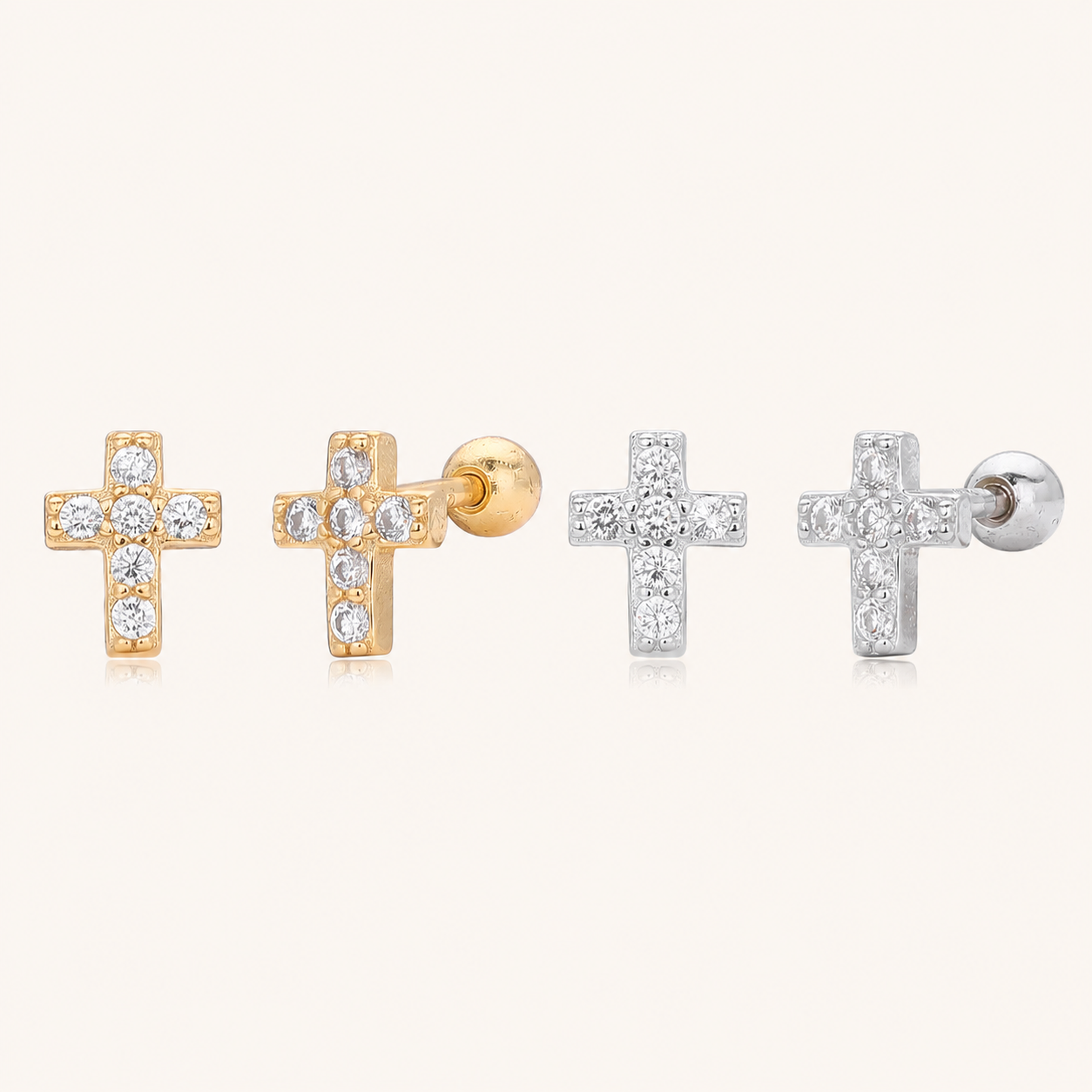 Sterling Silver Cross Zirconia Flat Back Earrings