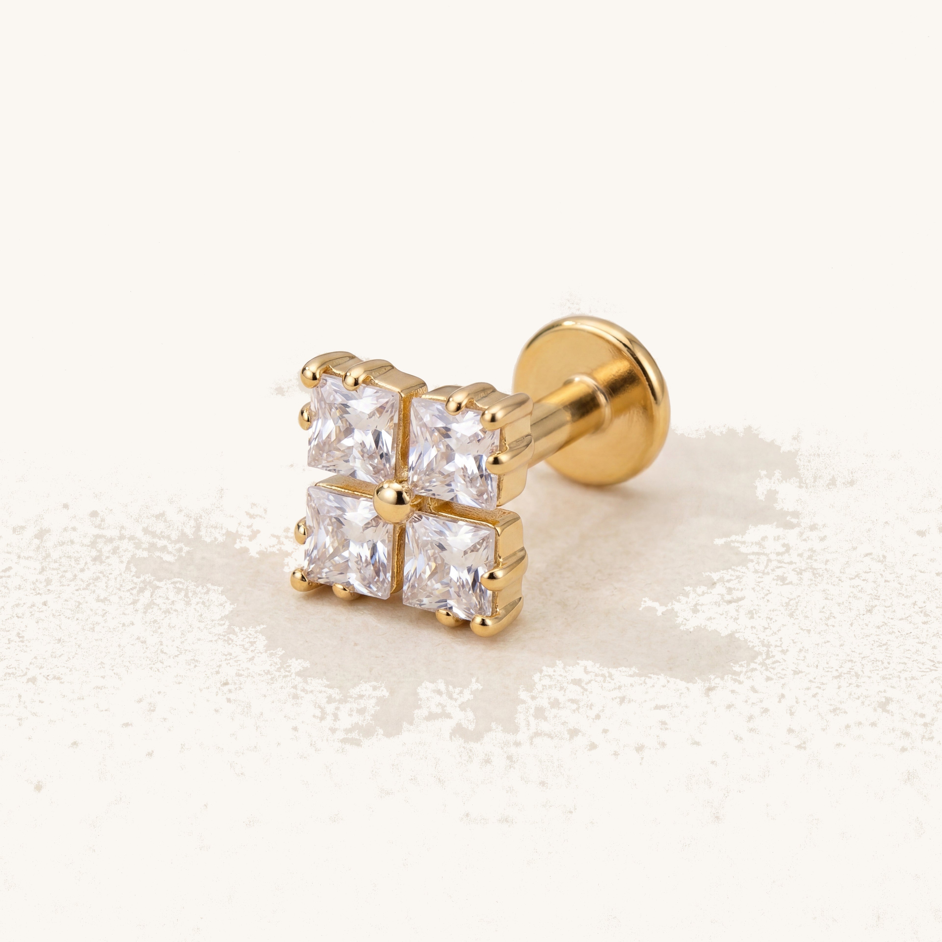 Square Crystal Titanium Stud Earrings - Gold Zirconia