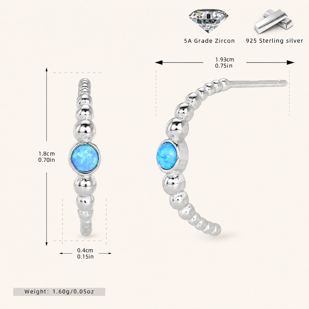 Sterling Silver Geometric Opal Stud Earrings - Platinum / Blue Opal