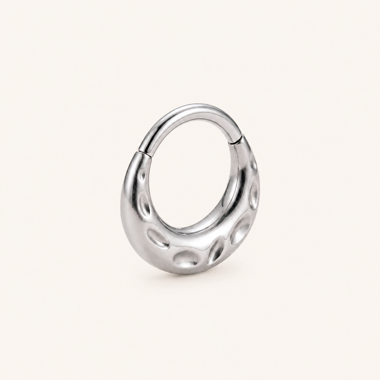 Bubble Texture Titanium Hoop Earrings - Silver