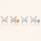 Sterling Silver Butterfly Zirconia Flat Back Earrings